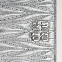 Silver Small Matelassé Nappa Leather Wallet | Miu Miu