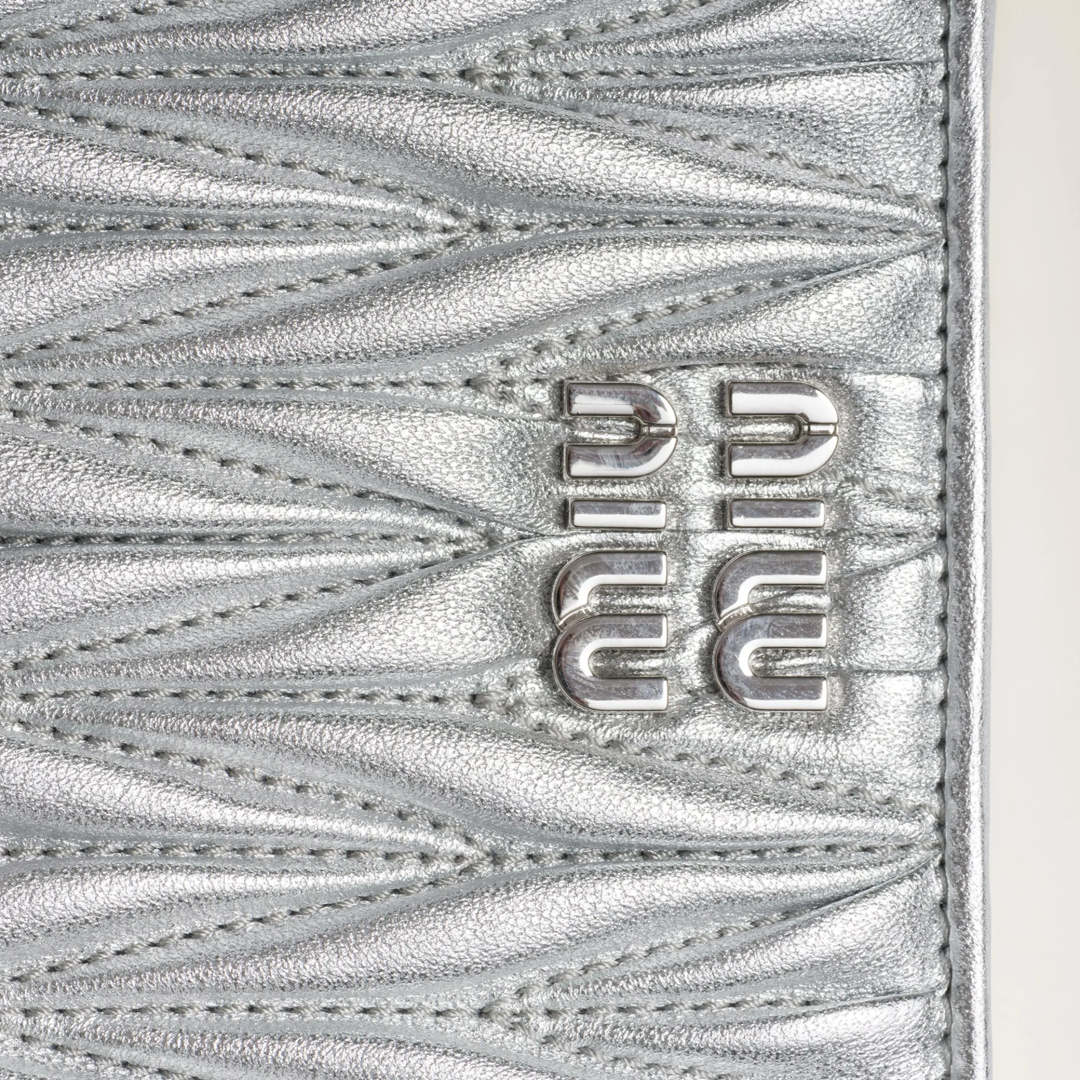 Silver Small Matelassé Nappa Leather Wallet | Miu Miu