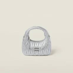 Silver Wander Matelassé Nappa Leather Hobo Bag | Miu Miu