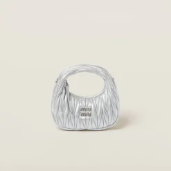Silver Wander Matelassé Nappa Leather Hobo Mini-bag | Miu Miu