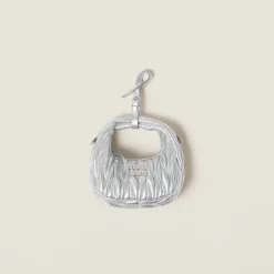Silver Wander Matelassé Nappa Leather Micro Hobo Bag | Miu Miu