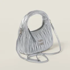 Silver Wander Matelassé Nappa Leather Hobo Bag | Miu Miu