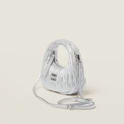 Silver Wander Matelassé Nappa Leather Hobo Mini-bag | Miu Miu