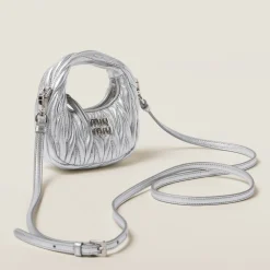 Silver Wander Matelassé Nappa Leather Micro Hobo Bag | Miu Miu