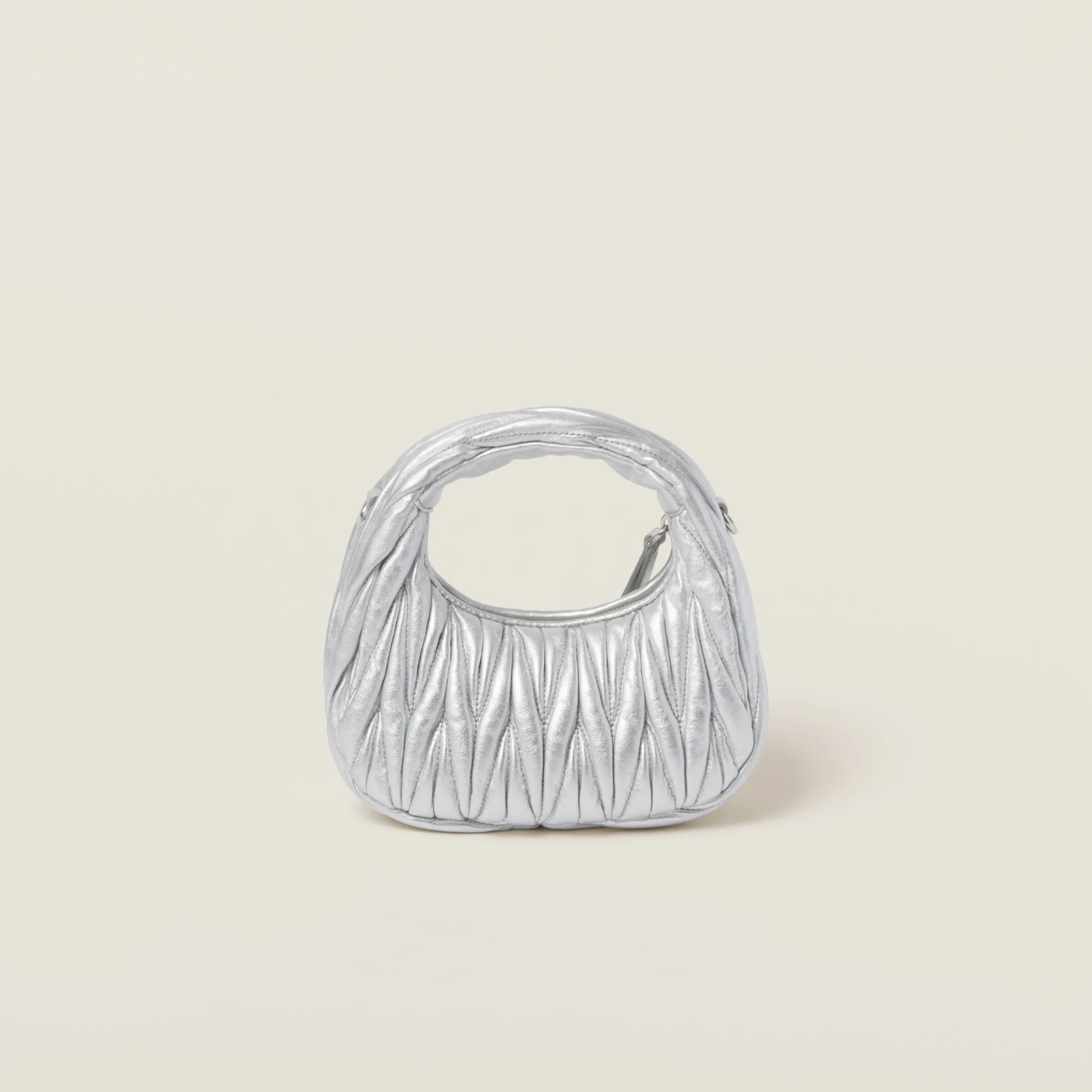 Silver Wander Matelassé Nappa Leather Hobo Mini-bag | Miu Miu