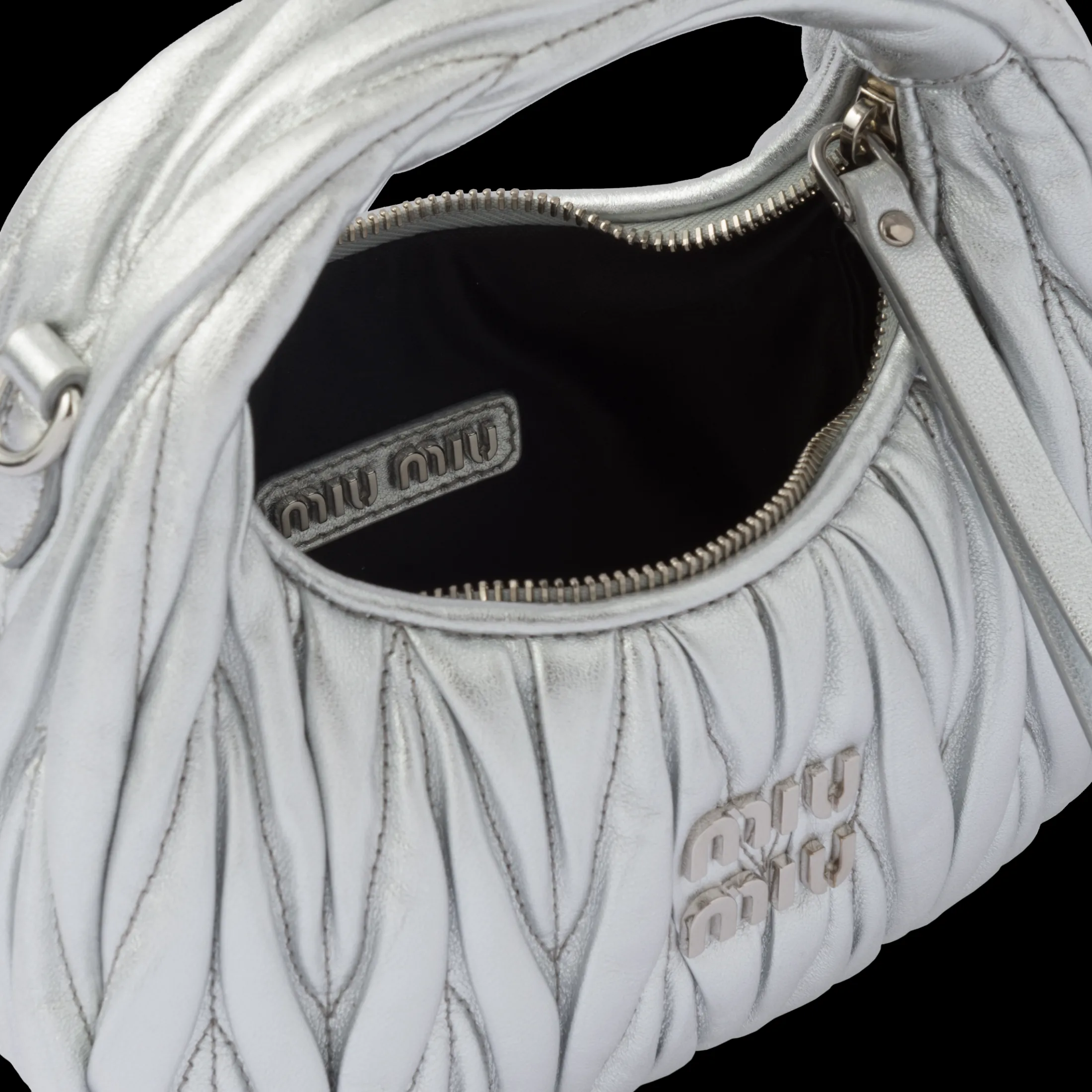Silver Wander Matelassé Nappa Leather Hobo Mini-bag | Miu Miu