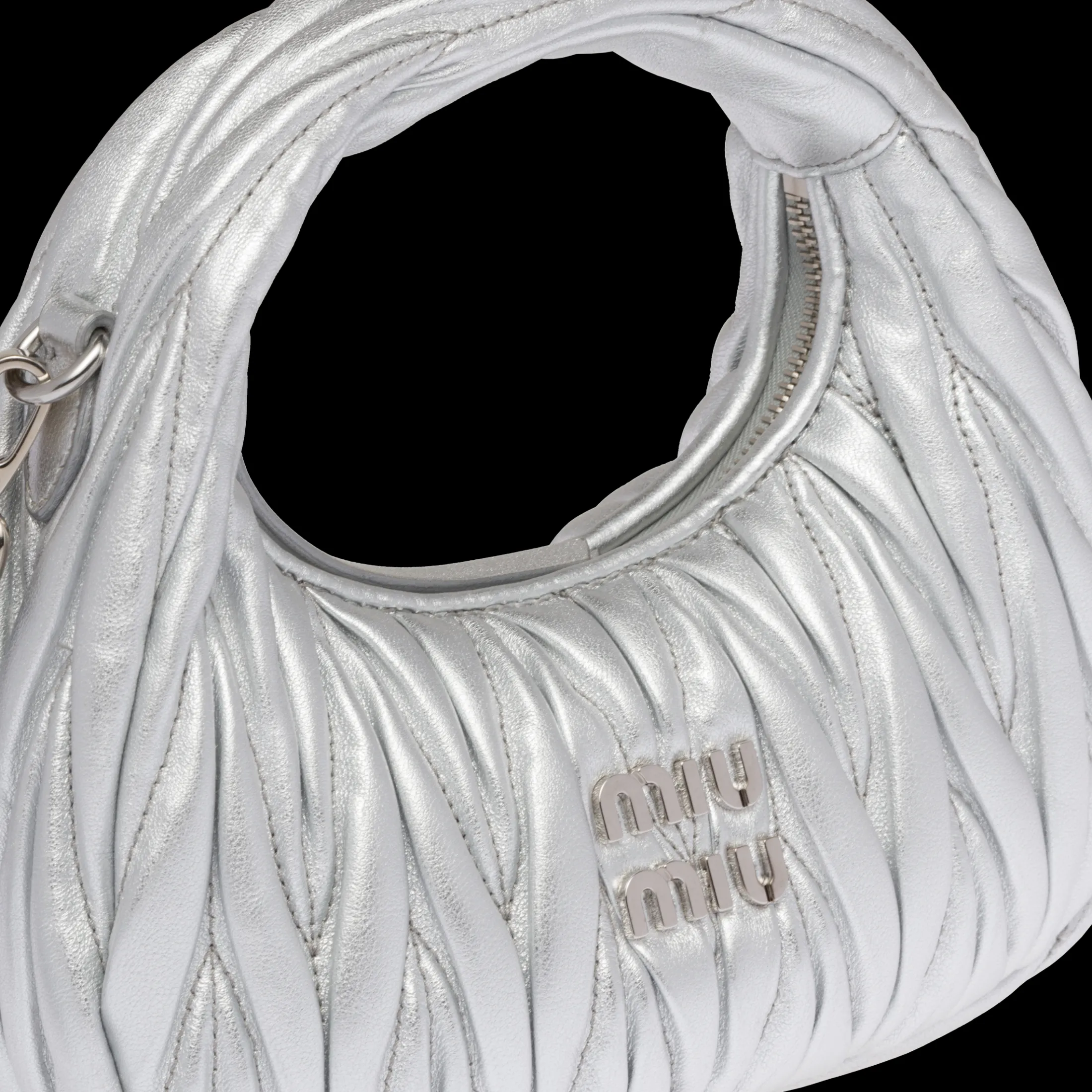 Silver Wander Matelassé Nappa Leather Hobo Mini-bag | Miu Miu
