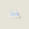 Sky Blue/white Feather-trimmed Striped Cotton Top | Miu Miu
