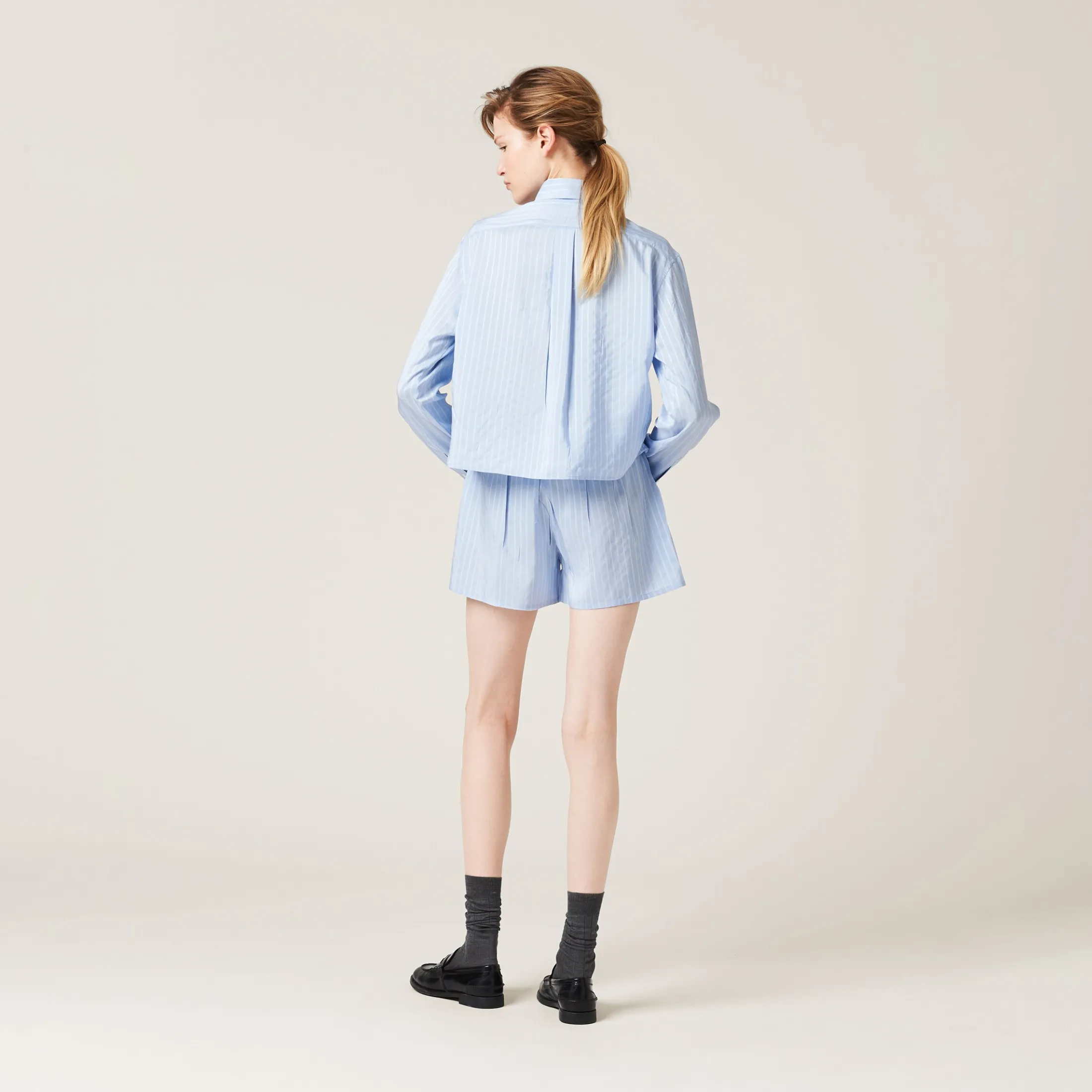 Sky Blue/white Pongé Shirt | Miu Miu