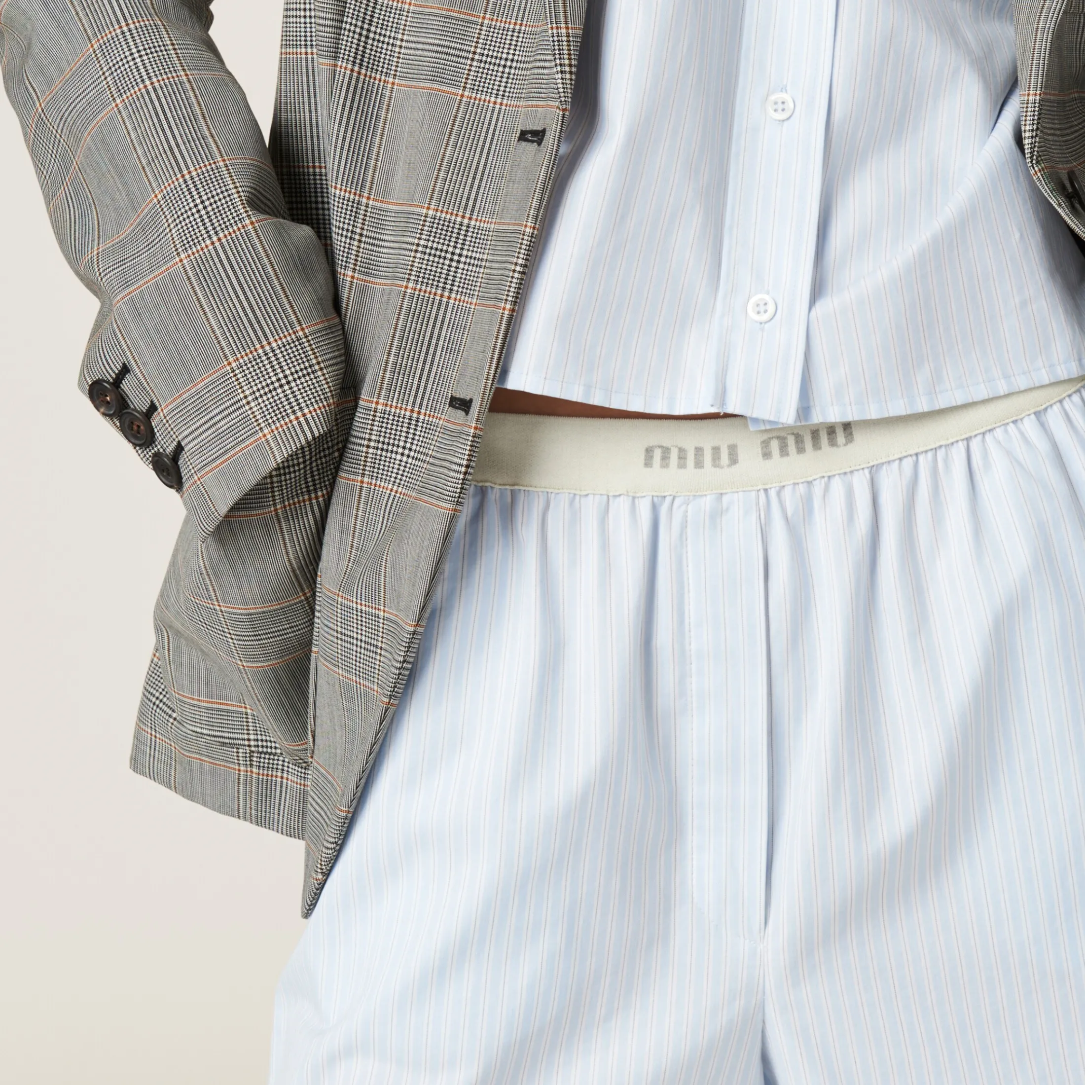 Sky Blue/white Striped Boxer Shorts | Miu Miu