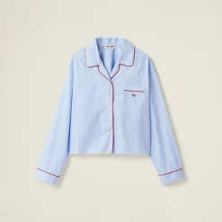 Sky Blue/white Striped Cotton Shirt | Miu Miu