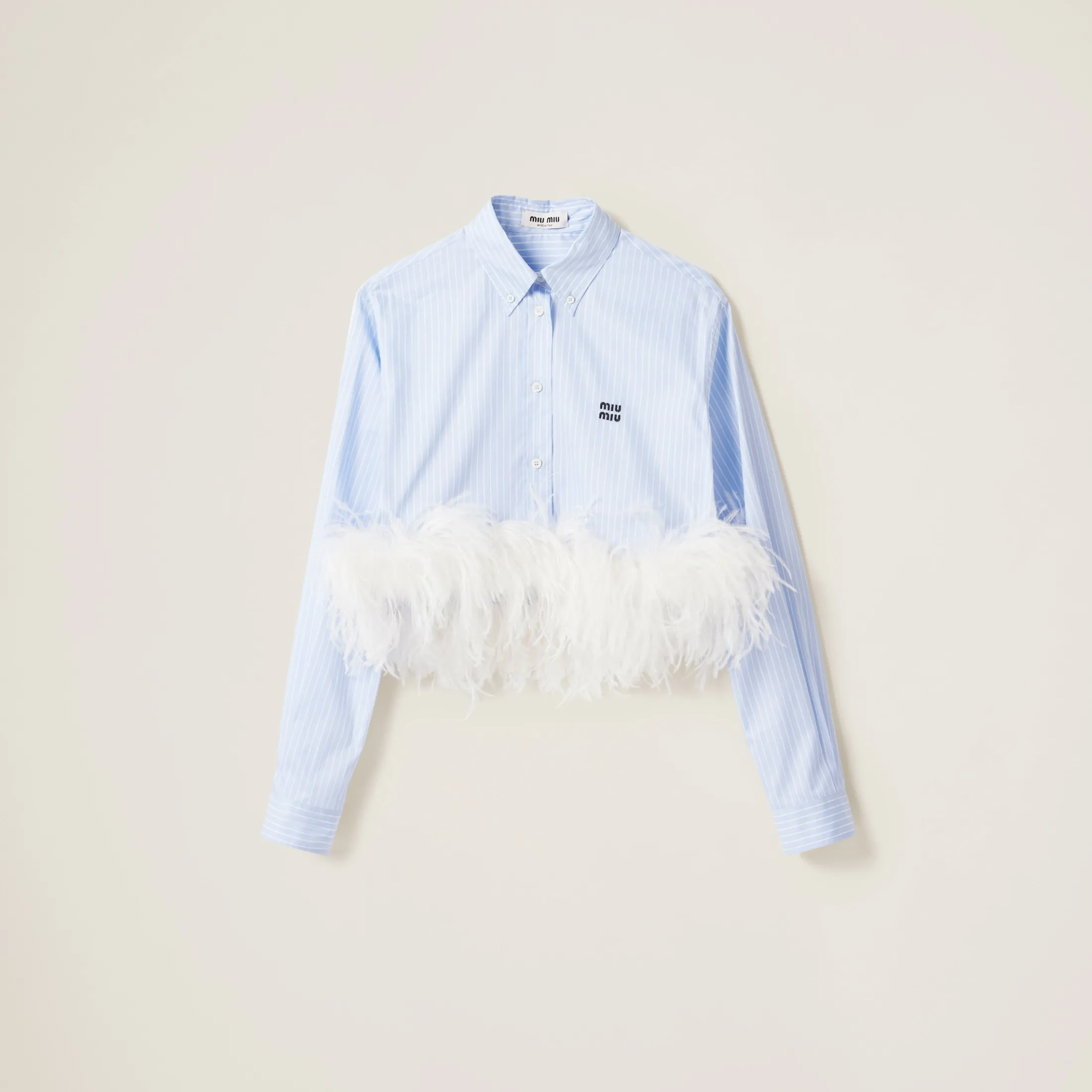 Sky Blue/white Striped Cotton Pajama Shirt | Miu Miu