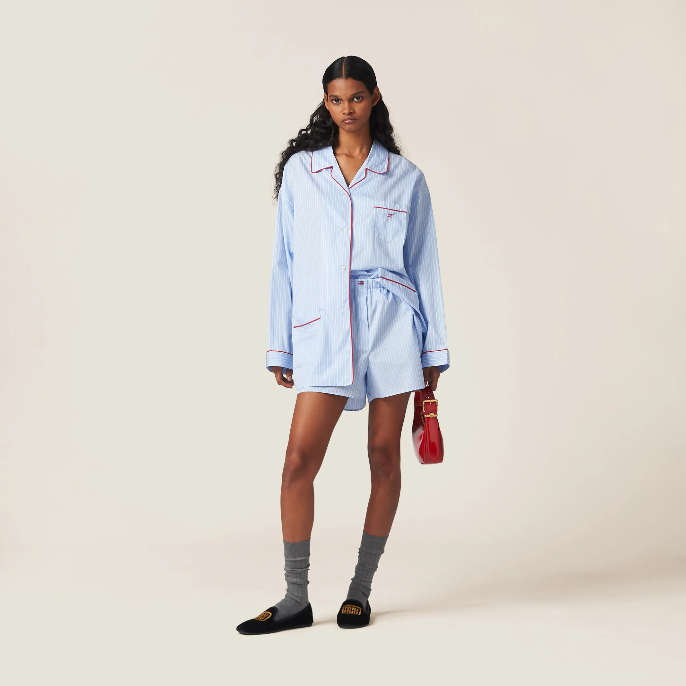Sky Blue/white Striped Cotton Boxer Shorts | Miu Miu