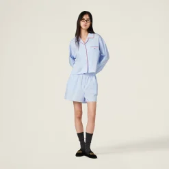 Sky Blue/white Striped Cotton Shirt | Miu Miu