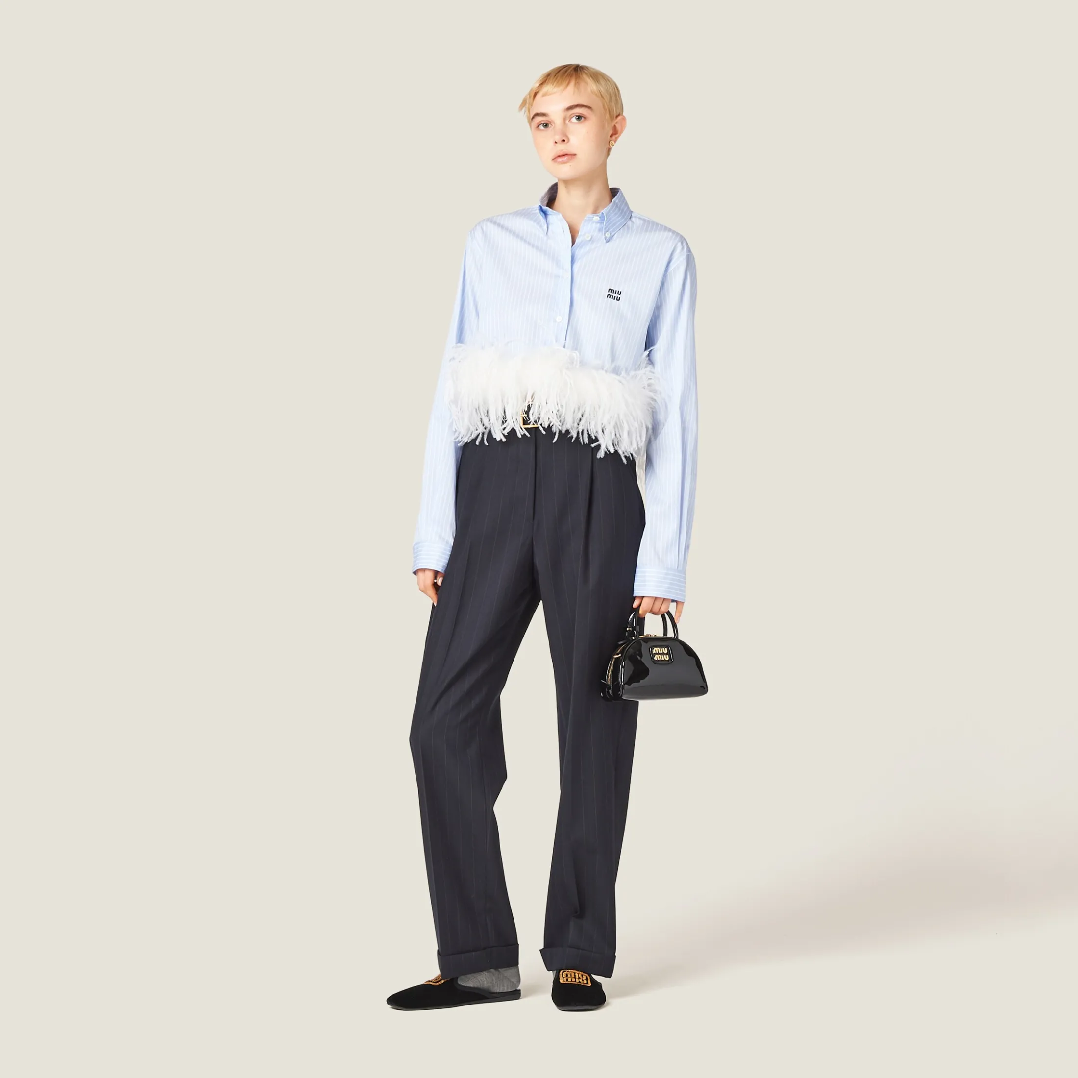 Sky Blue/white Striped Cotton Pajama Shirt | Miu Miu