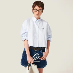 Sky Blue/white Striped Cotton Shirt | Miu Miu
