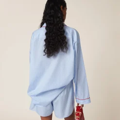 Sky Blue/white Striped Cotton Boxer Shorts | Miu Miu
