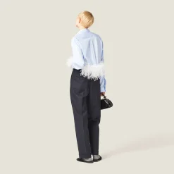 Sky Blue/white Striped Cotton Pajama Shirt | Miu Miu