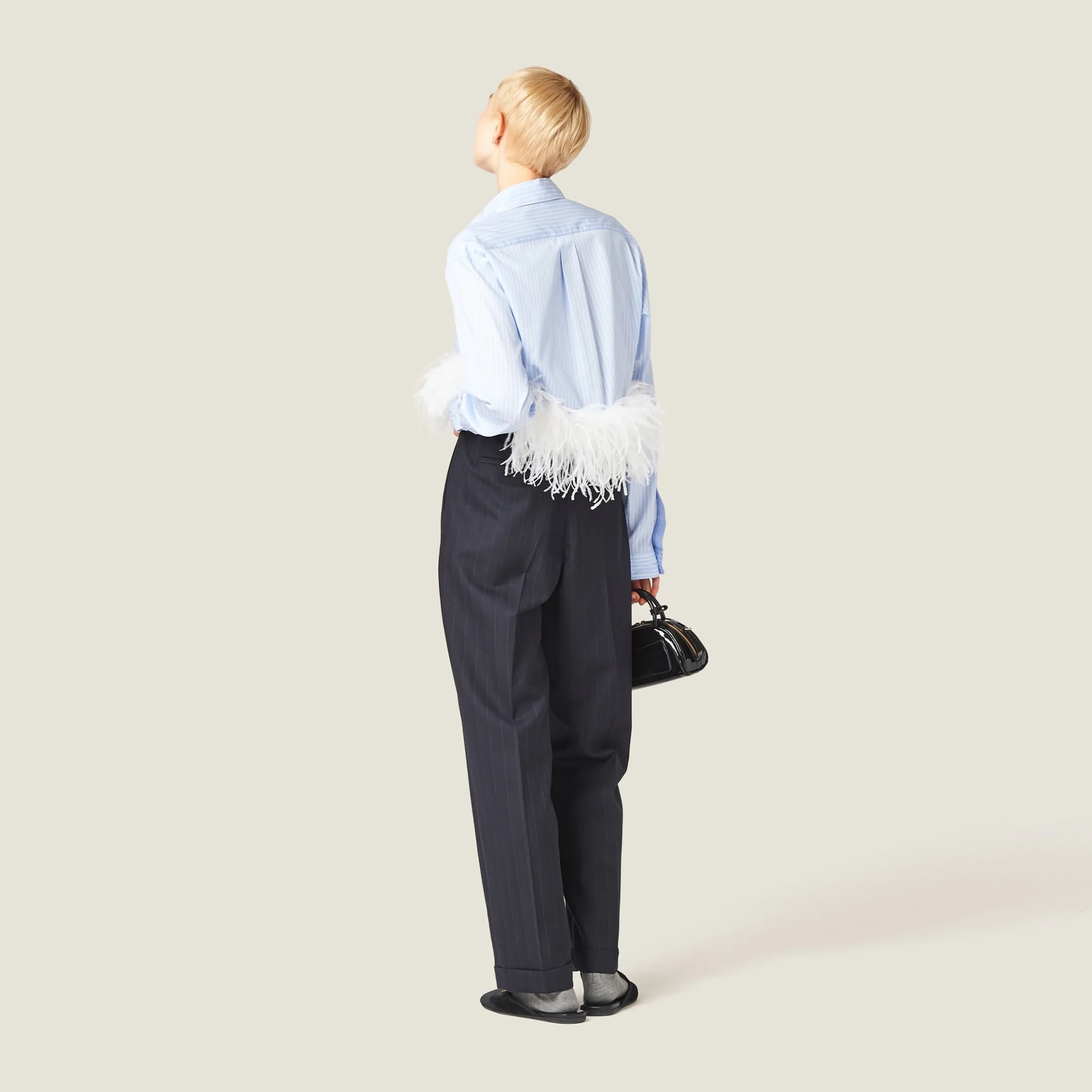 Sky Blue/white Striped Cotton Pajama Shirt | Miu Miu