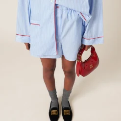 Sky Blue/white Striped Cotton Boxer Shorts | Miu Miu
