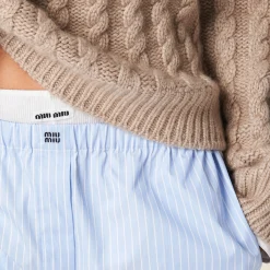 Sky Blue/white Striped Cotton Pajama Pants | Miu Miu