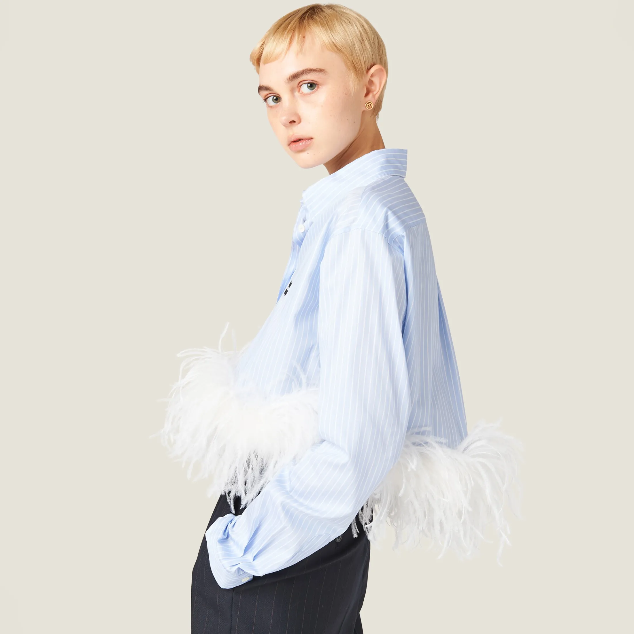 Sky Blue/white Striped Cotton Pajama Shirt | Miu Miu