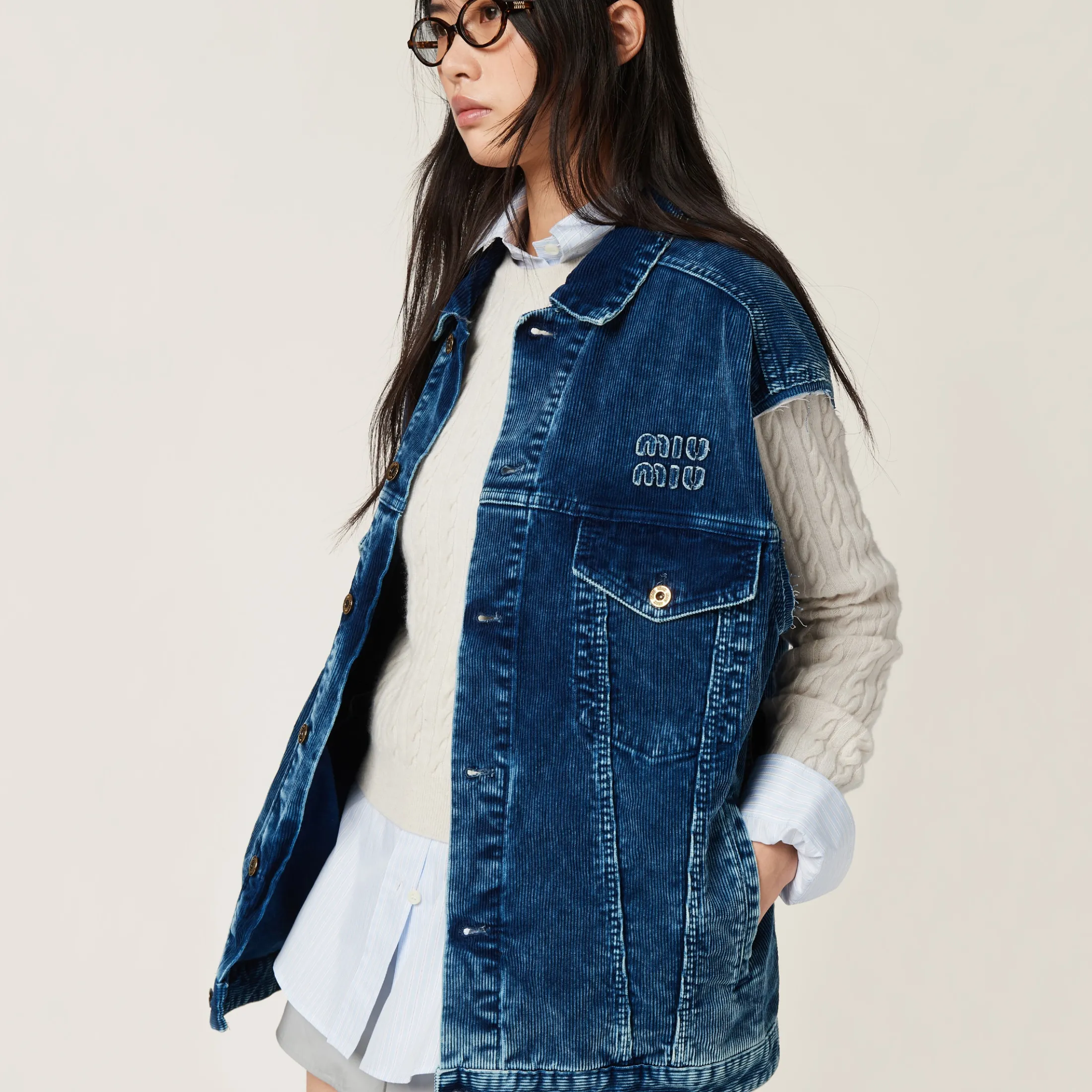 Sky Blue/white Striped Cotton Shirt | Miu Miu