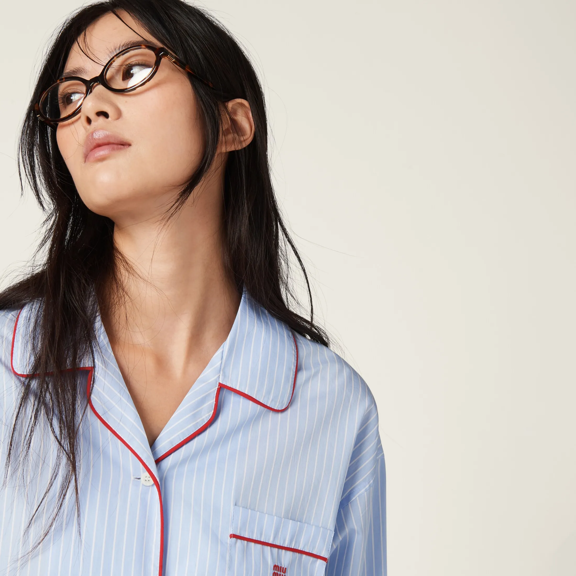 Sky Blue/white Striped Cotton Shirt | Miu Miu