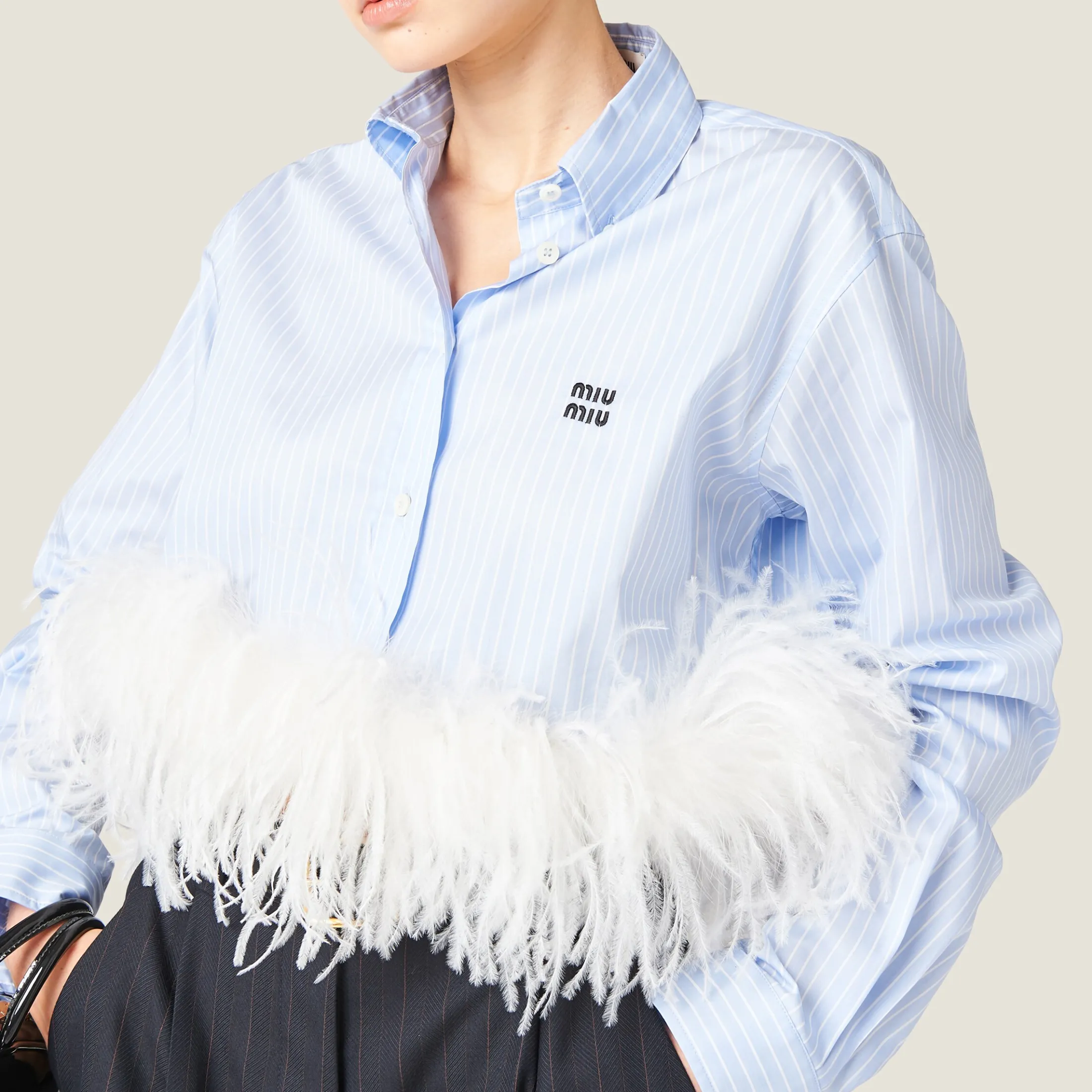 Sky Blue/white Striped Cotton Pajama Shirt | Miu Miu