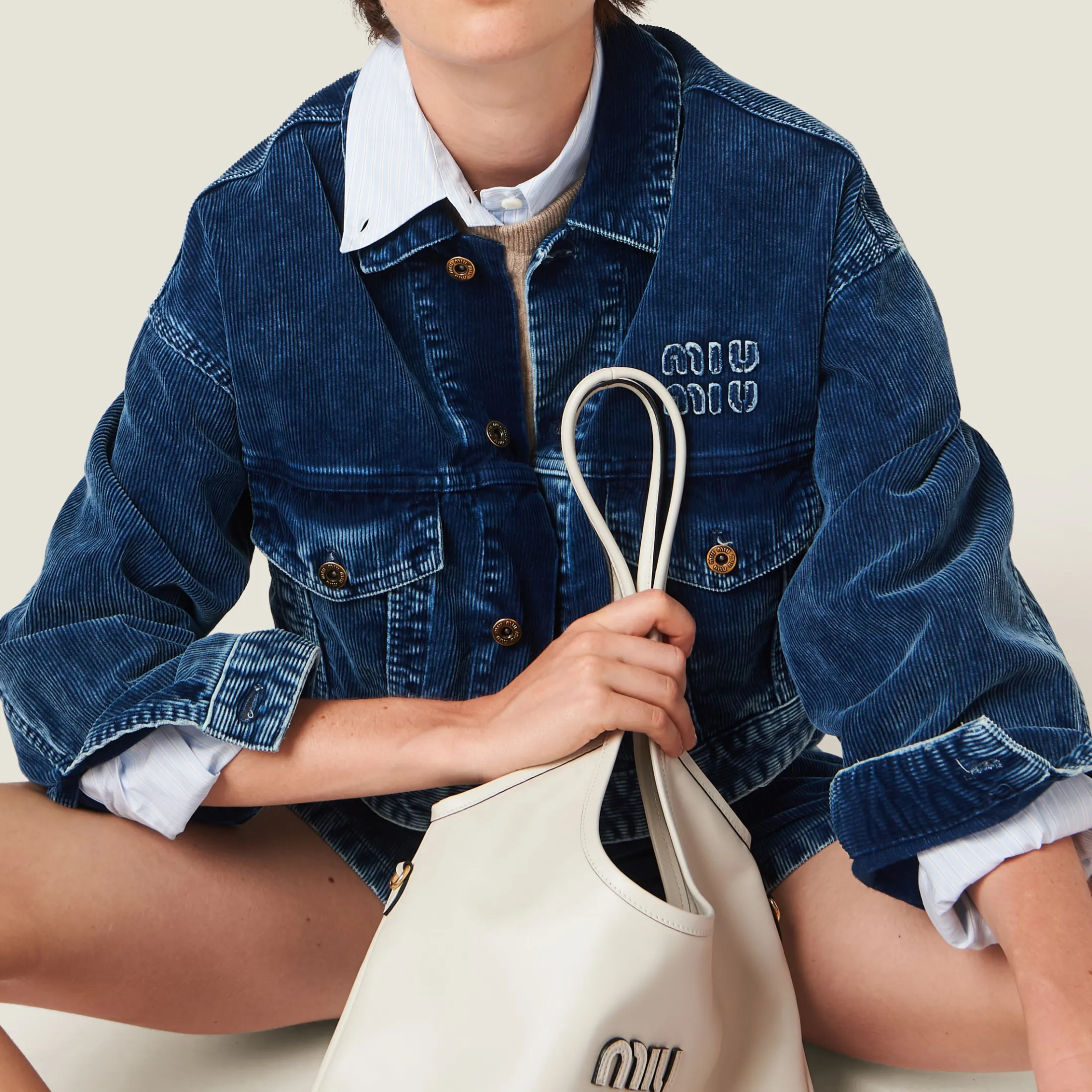 Sky Blue/white Striped Cotton Shirt | Miu Miu