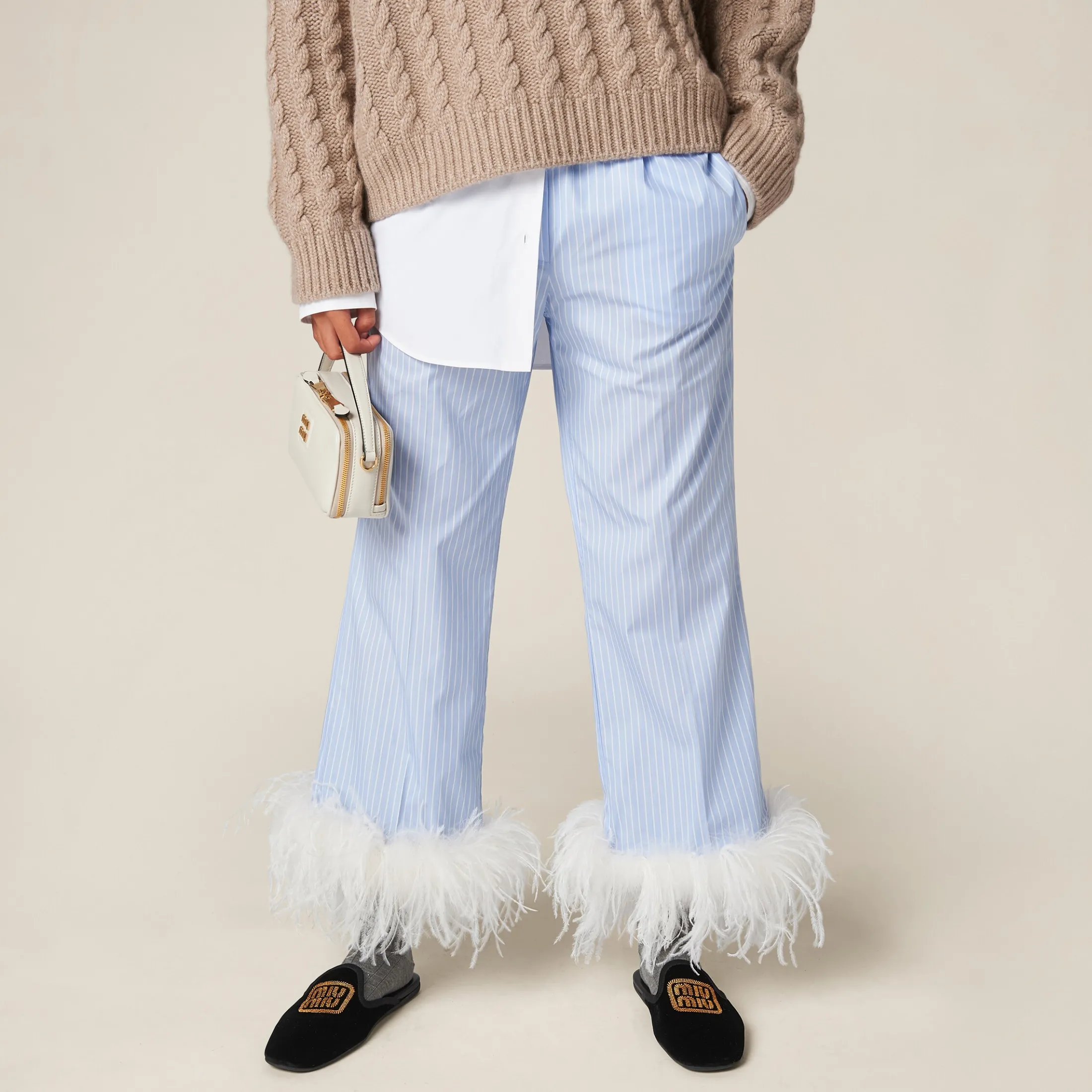 Sky Blue/white Striped Cotton Pajama Pants | Miu Miu