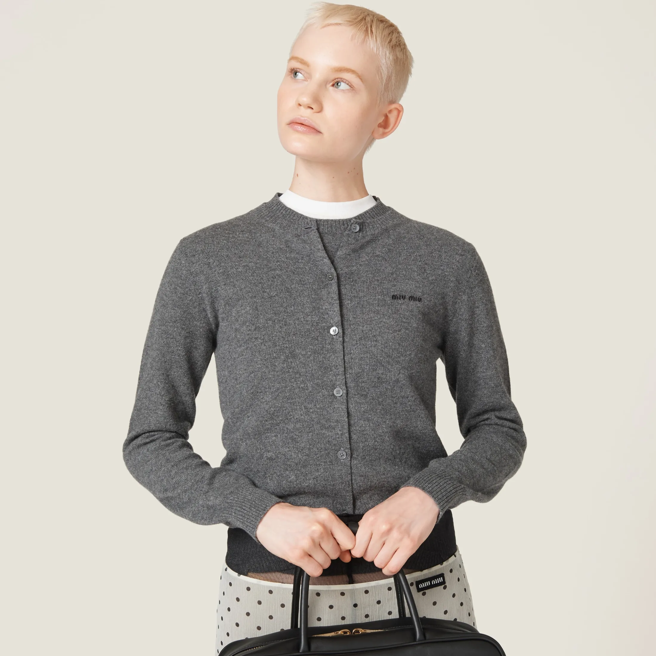 Slate Gray Cashmere Knit Cardigan | Miu Miu