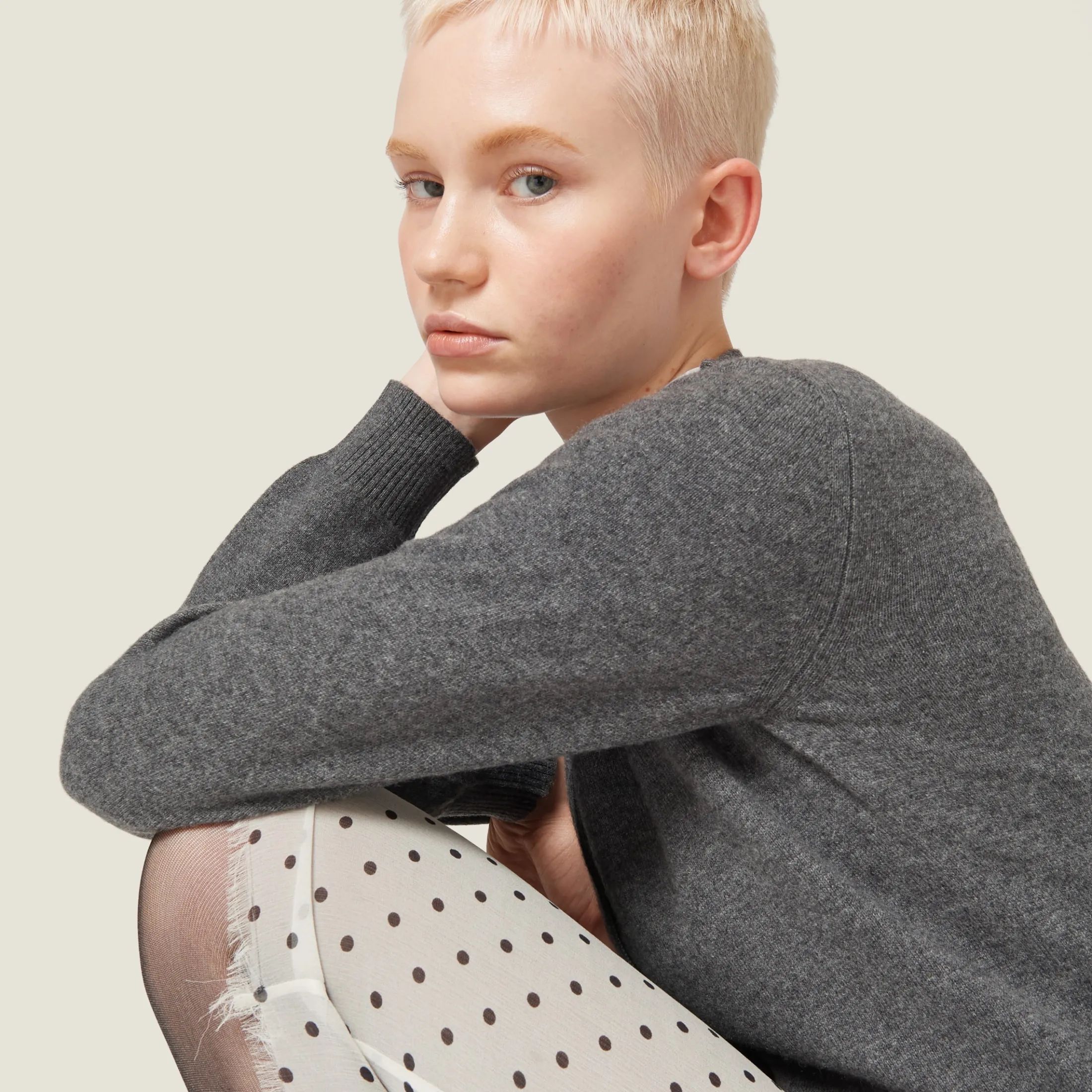 Slate Gray Cashmere Knit Cardigan | Miu Miu