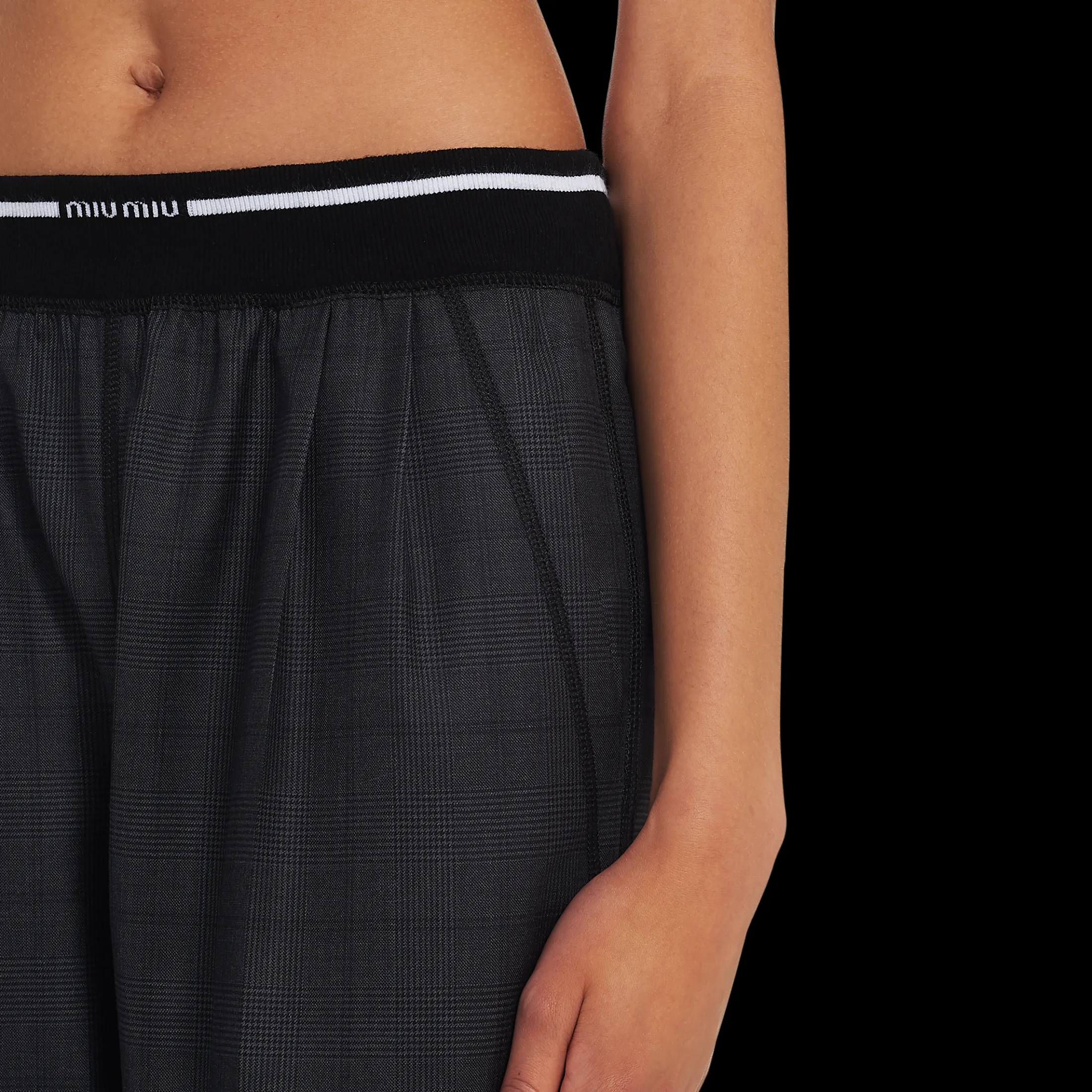 Slate Gray Glen Plaid Pants | Miu Miu