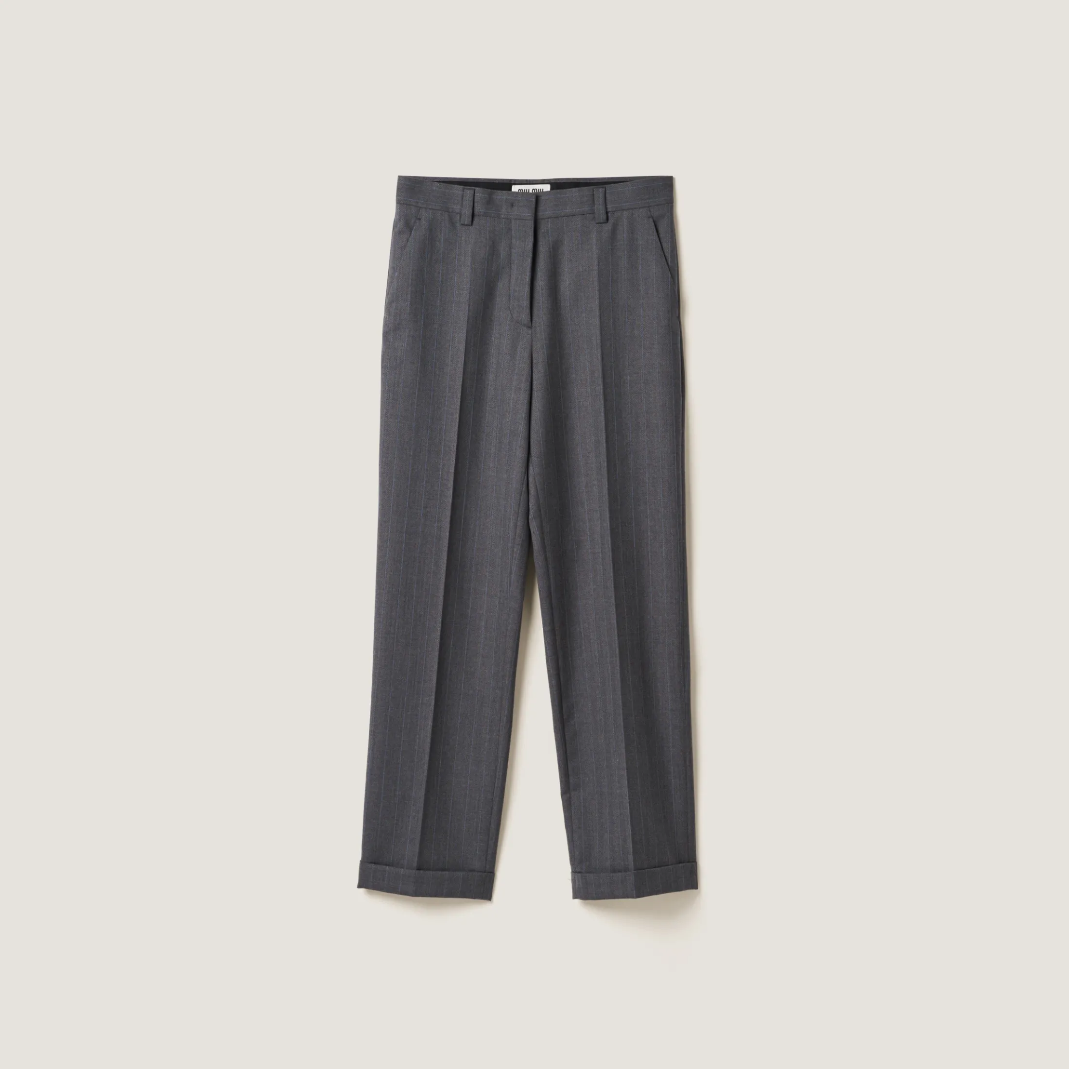 Slate Gray Pinstriped Pants | Miu Miu