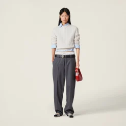 Slate Gray Pinstriped Pants | Miu Miu
