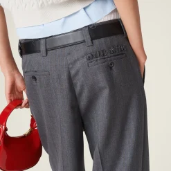 Slate Gray Pinstriped Pants | Miu Miu