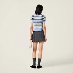 Slate Gray Pleated Pinstripe Skirt | Miu Miu
