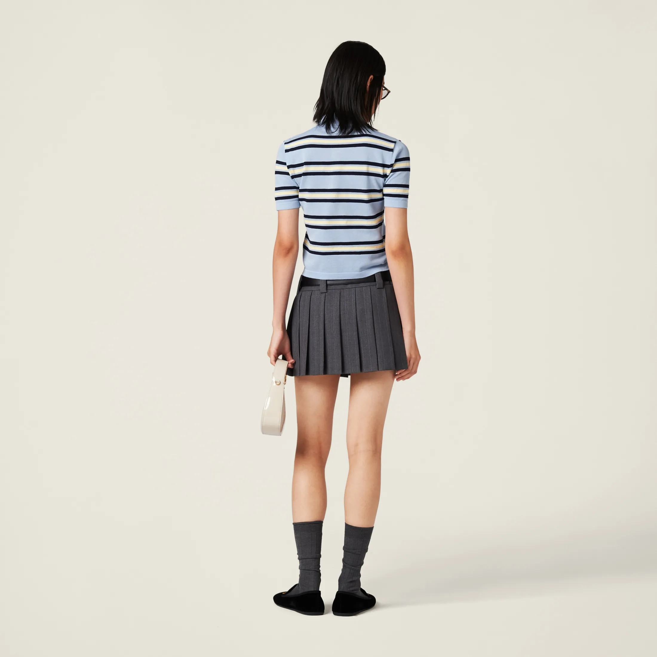 Slate Gray Pleated Pinstripe Skirt | Miu Miu