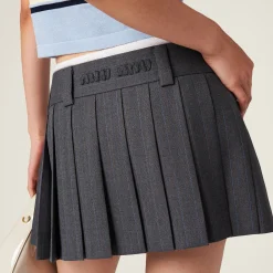 Slate Gray Pleated Pinstripe Skirt | Miu Miu