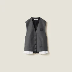 Slate Gray Single-breasted Grisaille Vest | Miu Miu