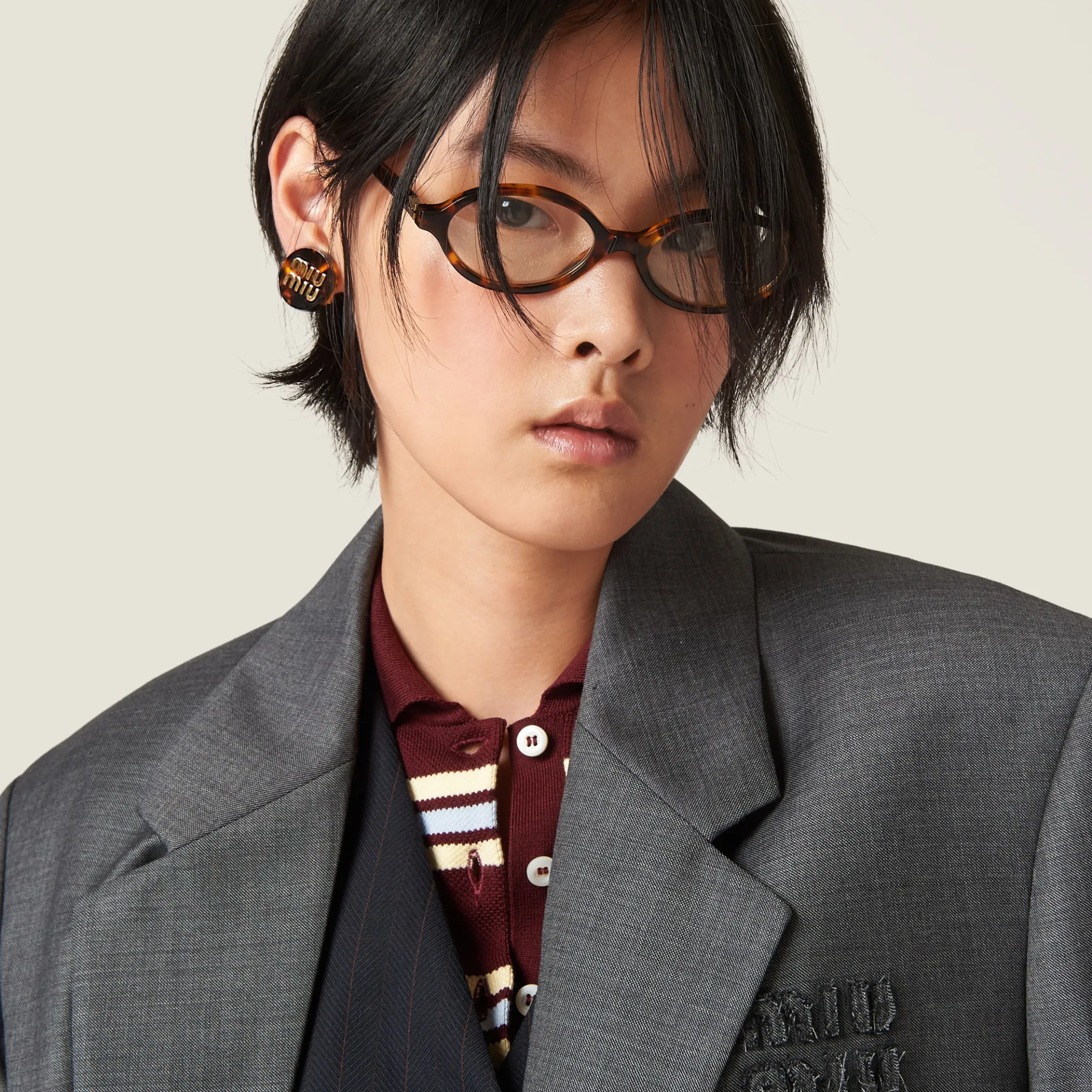 Slate Gray Single-breasted Prince Of Wales Check Grisaille Jacket | Miu Miu