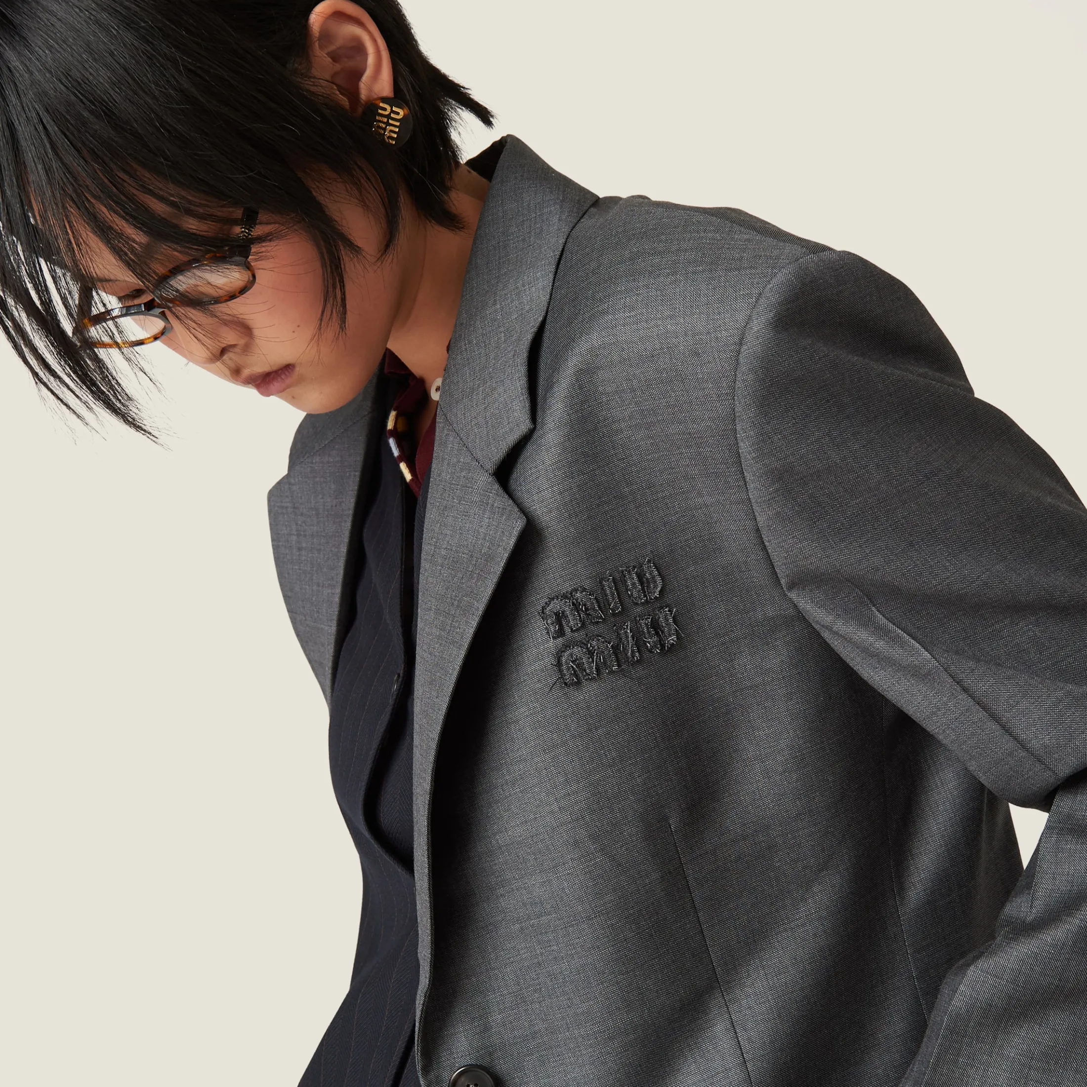 Slate Gray Single-breasted Prince Of Wales Check Grisaille Jacket | Miu Miu