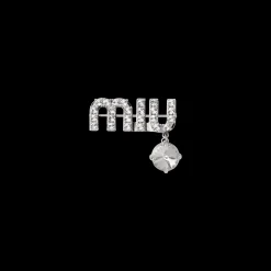 Steel/crystal Brooch With Crystal Pendant | Miu Miu