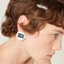Steel/crystal Metal Hair Clip With Crystals | Miu Miu