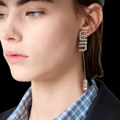 Steel/crystal Pendant Earrings With Crystals | Miu Miu
