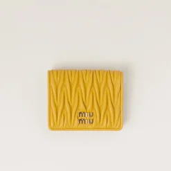 Sunny Yellow Small Matelassé Nappa Leather Wallet | Miu Miu