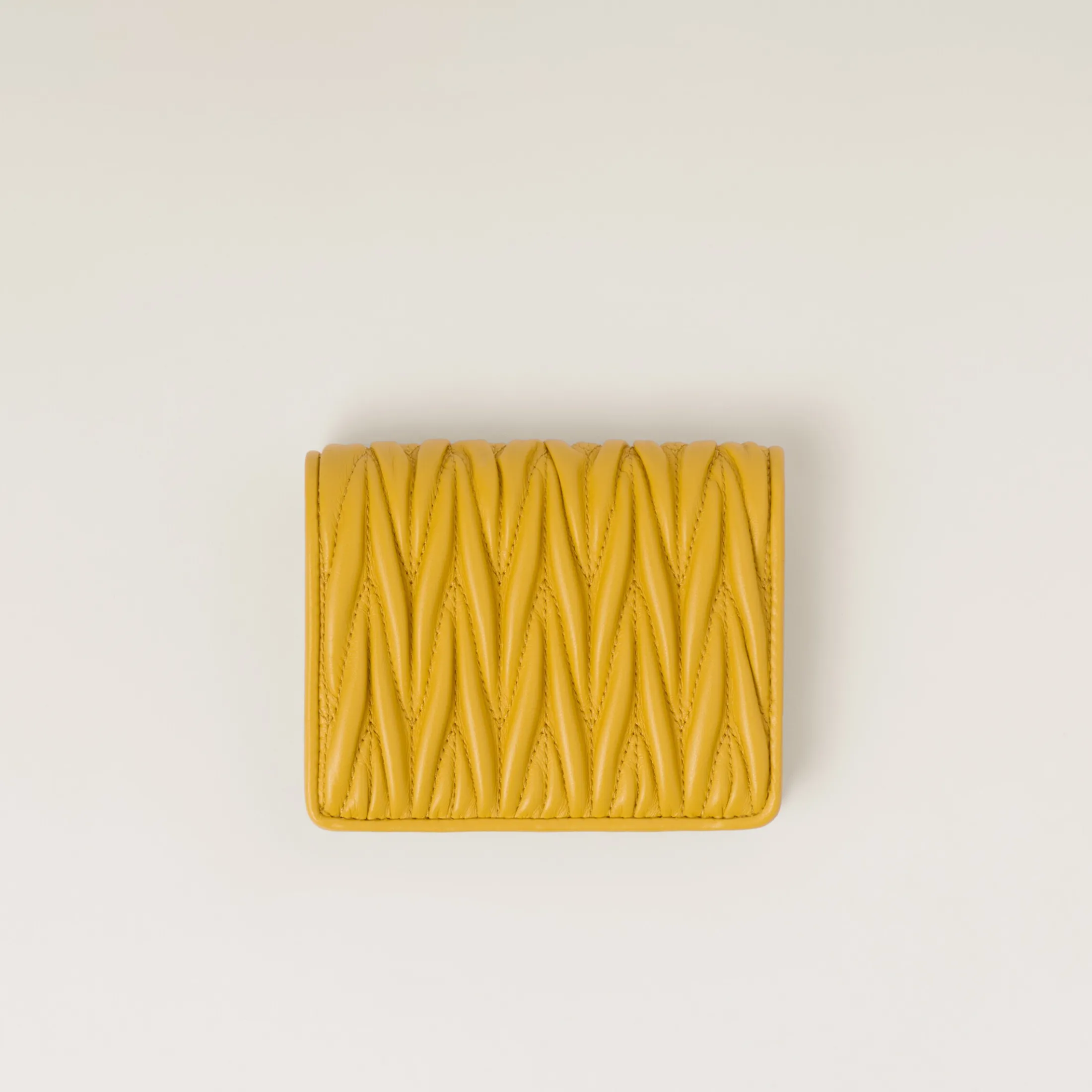 Sunny Yellow Small Matelassé Nappa Leather Wallet | Miu Miu