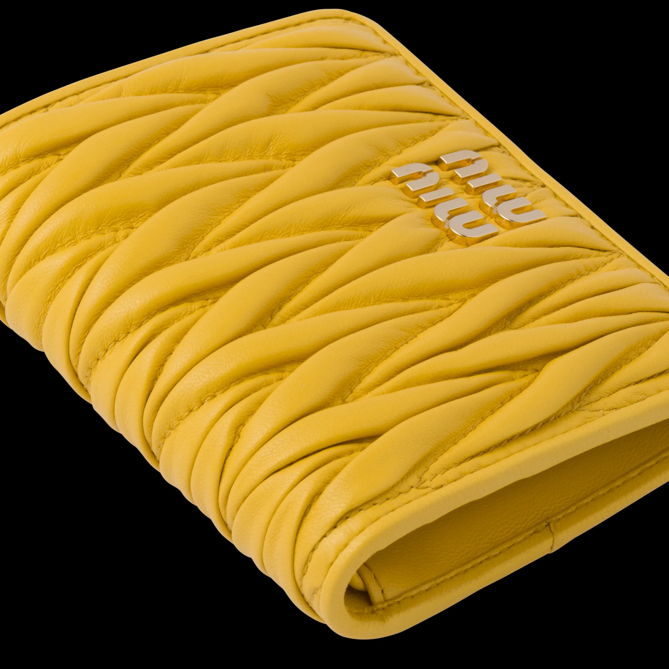 Sunny Yellow Small Matelassé Nappa Leather Wallet | Miu Miu