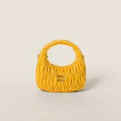 Sunny Yellow Wander Matelassé Nappa Leather Hobo Bag | Miu Miu